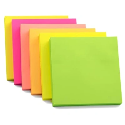 Afbeelding van 6 stuks verwijderbare zelfklevende notitieblokken 76 x mm Kleuren: geel, roze, oranje, groen, perzik, 100 vellen per blok voor kantoor, thuis en school