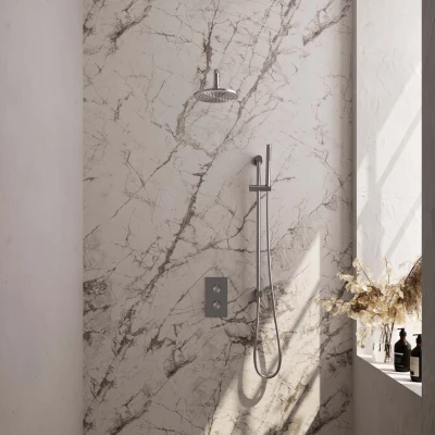 Afbeelding van Brauer Glad 20cm Gebogen wandarm Staafhanddouche Met glijstang Geborsteld RVS PVD