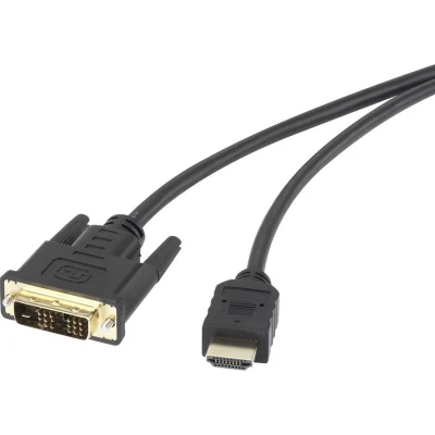 Afbeelding van Renkforce RF 4212219 DVI kabel / HDMI Adapterkabel D 18+1 polige stekker, A stekker 5.00 m Zwart Vergulde steekcontacten, Schroefbaar