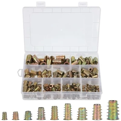 Afbeelding van Belle Vous Bedraadde Moeren Assortiment Kit (200 Pak) M4, M5, M6, M8 &amp; M10 Hex Socket Schroeven Zink Materiaal Draadbouten Bevestiger/Connector Hout Inleg voor Meubels en Balken