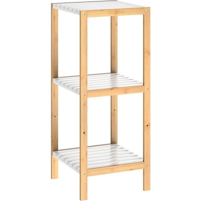 Afbeelding van Bamboe staande rek met 3 legplanken Wit 80x33x34cm