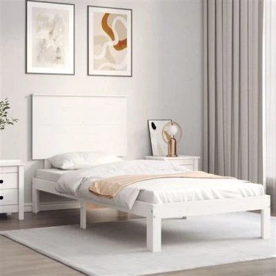 Image de vidaXL Cadre de lit avec tête blanc 90x200 cm bois massif