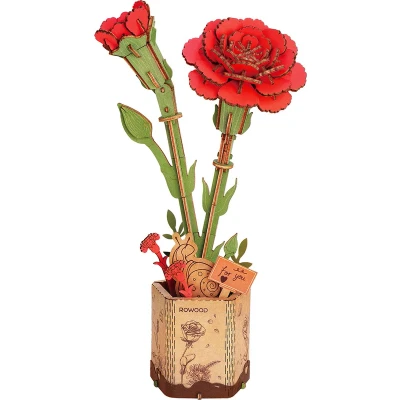 Afbeelding van Robotime Red Carnation TW052 Knutselen DIY Houten bouwpakket Volwassenen Bloemen Creatief