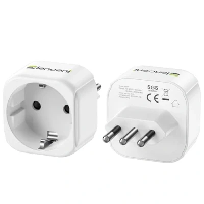 Afbeelding van LENCENT 2 stuks reisadapter type L naar IT Schuko netadapter Italiaanse stekker, Chili, Malediven, Uruguay Syrië, wit
