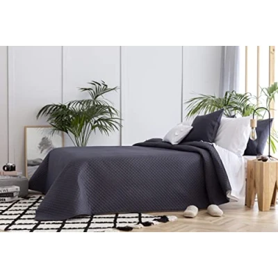 Afbeelding van Todocama Dunne sprei met ruitpatroon voor lente, zomer, herfst en winter, 100% extra zachte microvezel, veelzijdig bed, 105 200 x 260 cm, donkergrijs