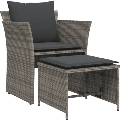 Afbeelding van Tuinstoel met voetenbank poly rattan grijs