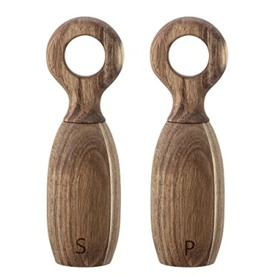 Afbeelding van Bloomingville Martim 40129675 zout en pepermolen van acacia met handvat, afmetingen D 6,5 x H 21 cm, peperstrooier