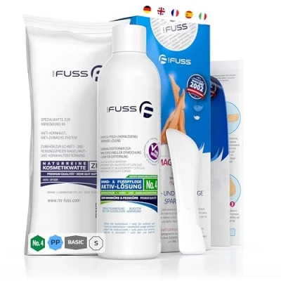Image de Mr. Fuss Solution Anti Callosités Dissolvant Pour les Cornes Lotion Élimine Immédiatement Peau Dure et Sèche 250ml N 4 en Paquet Plus. Set de Pédicure sans Frottage avec Effet Immédiat