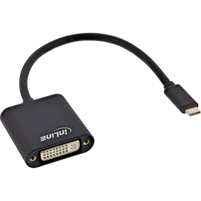 Image de Convertisseur d&#039;affichage USB InLine®, Type C mâle vers DVI femelle (mode alternatif DP), noir, 0,2 m