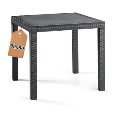 Afbeelding van Tomaino Tuintafel van kunststof, vierkant, voor buiten, rotanlook, 4 zits, eetkamer, bar, balkon (zwart)