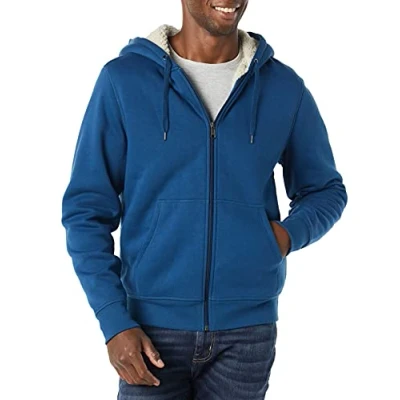 Image de Amazon Essentials Sweat Shirt à Capuche, Fermeture Éclair Intégrale, en Molleton, Doublure Sherpa Men&#039;s, Bleu Foncé, S