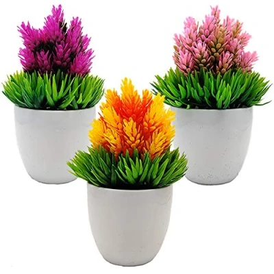 Afbeelding van 3 stuks kunstplanten pot kunsthop bloem verse groene gras mini faux plant met witte potten voor thuis kantoor decoratie