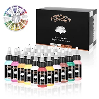 Afbeelding van SAGUDIO Airbrush verf, 24 stuks, 30 ml, kleurmodel, waterdicht en sneldrogend, voor kunstenaars, beginners