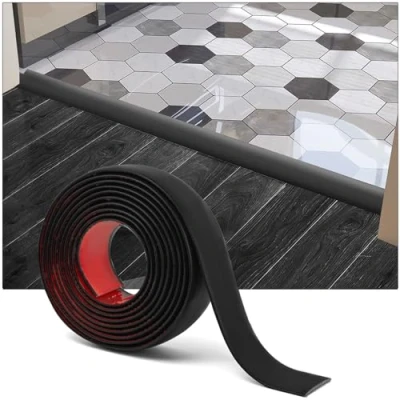 Afbeelding van Art3d Vinyl vloerovergangsband, zelfklevend, platte scheidingsstrip voor het verbinden van vloerruimtes, tapijtdoorgang, 122 x 4 0,3 cm, zwart