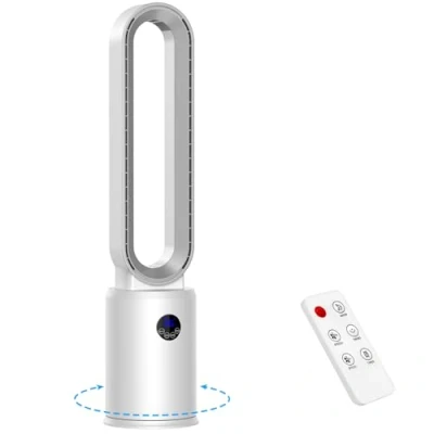 Afbeelding van YAZEKY Bladloze zuilventilator, 24 snelheden, stille torenventilator, 60 oscillerende vloerventilator, led display, 12 uur timer, staande ventilator voor slaapkamer (zilver)