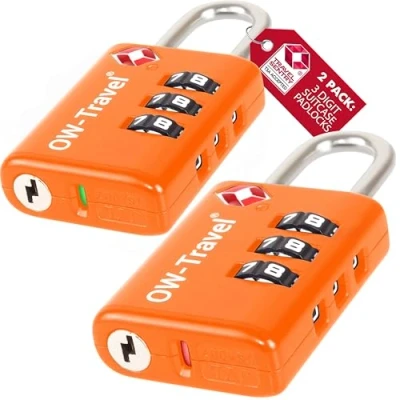 Afbeelding van OW Travel TSA kofferslot met openingsindicator hangslot 3 cijferige code diefstalbeveiliging voor bagage vliegtuig kluisje opslag tent camping combinatie TSA007, 22b)