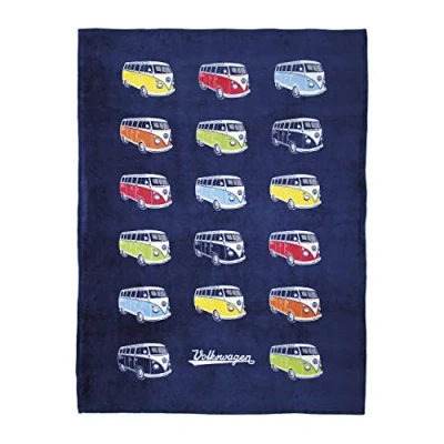 Afbeelding van BRISA VW Collection Knuffelige Volkswagen fleecedeken in T1 Bulli Bus design, 150 x 200 cm, Parade/meerkleurig