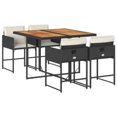 Afbeelding van vidaXL 5 delige Tuinset met kussens poly rattan zwart