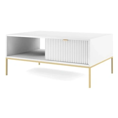 Afbeelding van Selsey Vellore Koffiebank 104x68 cm wit met geribbelde voorkant en gouden handgreep