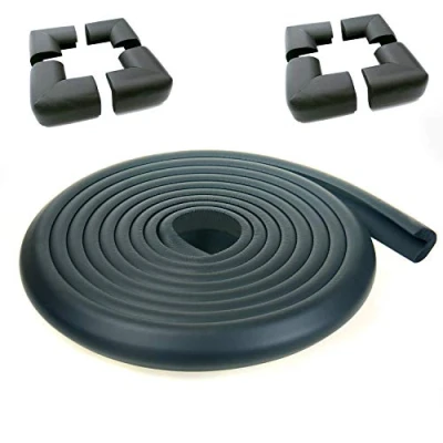 Afbeelding van Tuka [5 m randbescherming + 8 hoeken] Botsbeschermingsset, L vorm schuimrubberen bescherming, kinderbeveiliging, rand en hoekbescherming, zwart, TKD7000 set zwart