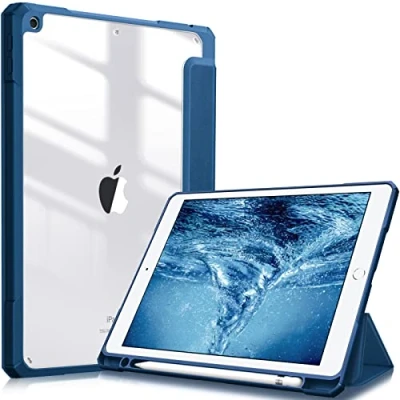 Afbeelding van Fintie Hybride hoes voor 10,2 inch iPad 9. generatie 2021/8. Gen 2020/7. 2019 met penhouder, stootvaste beschermhoes transparante harde schaal op de achterkant, blauw
