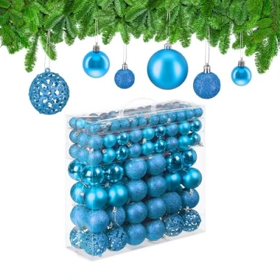 Afbeelding van kerstballen set van 150 mat glanzend glitters plastic ∅ 3, 4, 6 cm petrolblauw