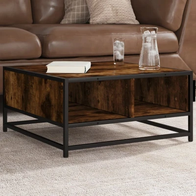 Afbeelding van vidaXL Salontafel 60,5x60,5x30 cm bewerkt hout en metaal gerookt eiken