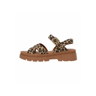 Afbeelding van Manfield MIT Leoprint Sandalen met plateauzool, Dames, Maat: 36, Beige Veloursleer