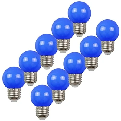 Afbeelding van Aiwerttes kleurrijke led gloeilampen, 2 W, E27, G45, voor feestverlichting, terras, buiten, feest, Kerstmis, ledlamp, golfbal, blauw, 10 verpakkingen