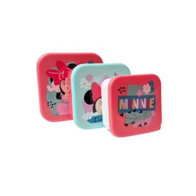 Afbeelding van My sweety pop Set van 3 Minnie Mouse broodtrommels stapelbare lunchbox 11,5 cm kinderen kleuterschool, school, vakantie roze/groen/wit