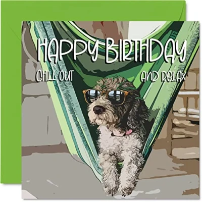Afbeelding van Grappige verjaardagskaarten voor mannen en vrouwen Chill Cool Dog verjaardagskaart werk, collega, vriend, broer, zus, mama, papa, zoon, dochter, opa, 145 mm x