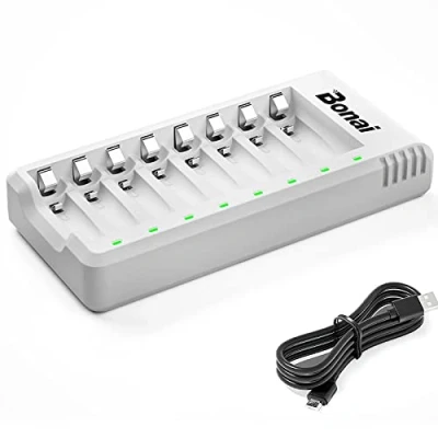 Afbeelding van BONAI Oplader met 8 sleuven voor oplaadbare batterijen, intelligente snellader batterijen AA/LR6, AAA/LR3, Ni CD/Ni MH
