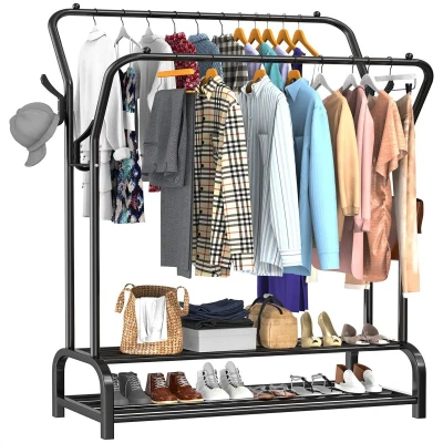 Afbeelding van Avalo Industrieel Kledingrek Dubbele Stang Metaal 110x33x150 CM Zwart Opbergruimte Voor