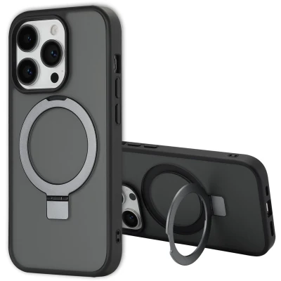 Afbeelding van Accezz Hoesje Geschikt voor iPhone 14 Pro Ring Stand Backcover MagSafe Zwart