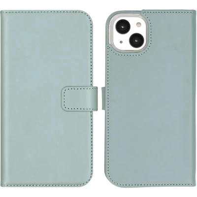 Afbeelding van Selencia Hoesje Geschikt voor iPhone 14 Plus Met Pasjeshouder Echt Lederen Bookcase lichtblauw