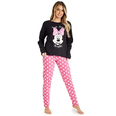 Afbeelding van Disney Dames Pyjama Sets, Minnie Mouse Katoen PJs Maat S, M, L, XL, Zwart, XL