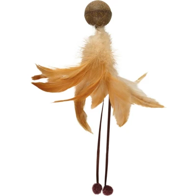 Afbeelding van Flamingo Catnip Balletje Met Veer Kattenspeelgoed 180x90x170 mm Beige Bruin