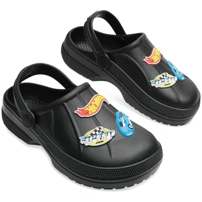 Afbeelding van Hot Wheels Tuinklompen voor kinderen, met hangers, bedels, strand, zwembad, vakantie, cadeaus jongens, zwart.