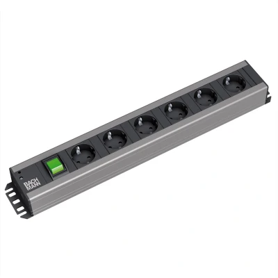 Afbeelding van Bachmann 19 inch 6 voudige stekkerdoos schuko Zwart 2m met schakelaar