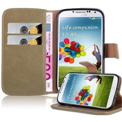 Afbeelding van Cadorabo Hoesje geschikt voor Samsung Galaxy S4 in CAPPUCCINO BRUIN Beschermhoes met magnetische sluiting, standfunctie en kaartvakje Book Case Cover Etui