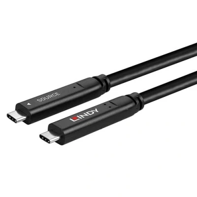 Image de Lindy Câble USB 24 pin C (M) pour 3.2 Gen 2 / DisplayPort 1.4 /Thunderbolt 3 20 V A 10 m rond Power Delivery (60W) support 4K60Hz (3840 x 2160) noir