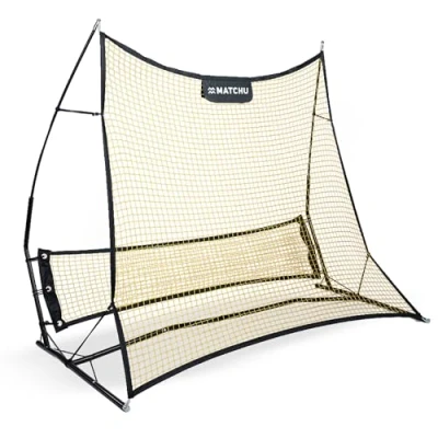 Afbeelding van MATCHU rebounder Voetbal 2 in 1 Rebound net 183x130 cm Tchouk Met draagtas en grondpinnen Zwart/geel Kickback