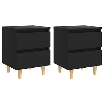 Afbeelding van Nachtkastjes 2 st met grenenhouten poten 40x35x50 cm zwart