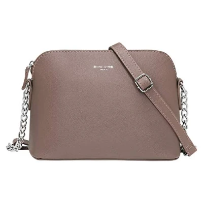 Afbeelding van David Jones Kleine schoudertas voor dames, handtas met zilverkleurige ketting, telefoon, stijf PU leer, reistas, stad, reizen, winkelen, mode, chic, Taupe