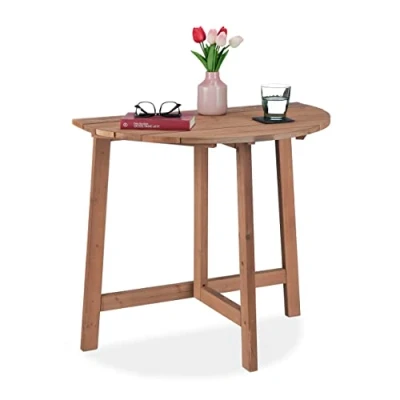 Afbeelding van Relaxdays klaptafel halfrond inklapbare balkontafel muur houten tafel buiten terras
