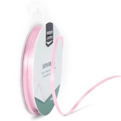 Afbeelding van Vaessen Creative Satijnen lint, 3 mm x 10 m, elegante glans voor kaarten, scrapbooks, cadeauverpakkingen en andere creatieve projecten, roze,