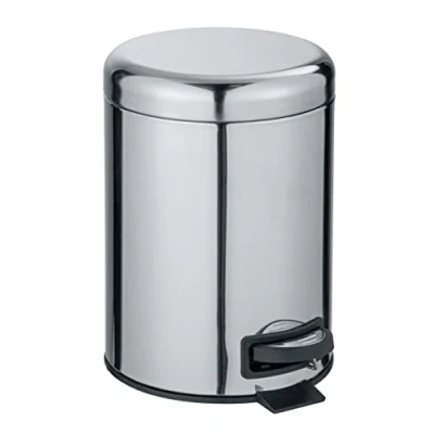 Image de Wenko Poubelle Salle de Bain à pédale Leman, Petite qualité supérieure, capacité 5 litres, avec Porte Sac intégré, en Acier Inoxydable, 21 x 24 28 cm, Brillant