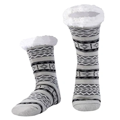 Afbeelding van WOTENCE Herensokken met fleecevoering, comfortabel, extra dik, antislip, voor thuis, grijs, één maat, grijs.