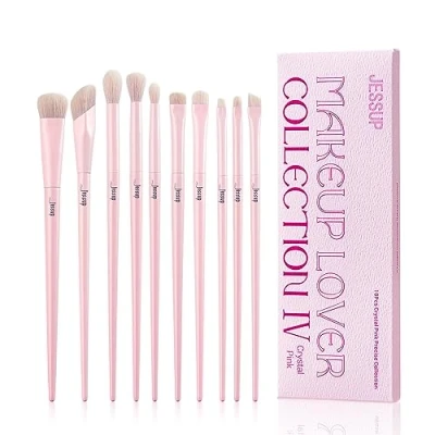Afbeelding van Jessup T496 Oogschaduwkwasten, 10 stuks, set oogkwasten, make up, roze, concealer, eyeliner, kwast, stomper, oogmake synthetisch, hoge kwaliteit,