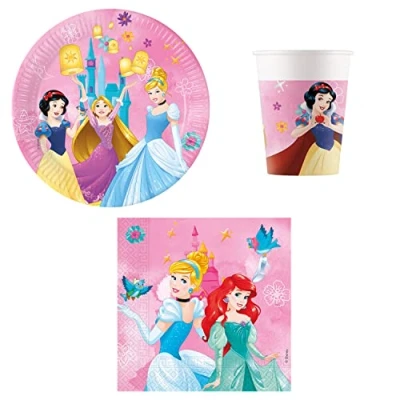 Image de Procos DY10273861 Princess Live your Story Party Set de table avec assiettes, serviettes et gobelets Décoration Petite taille